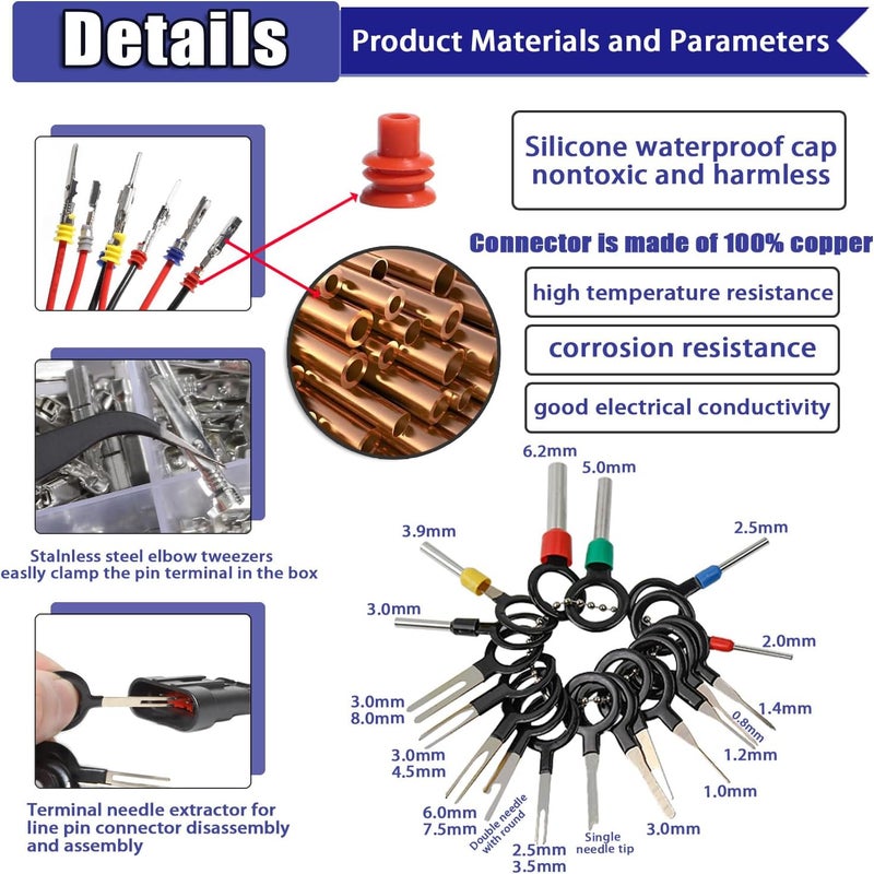 shengbowi Connector Pins Kit Crimped Terminal Pin Automotive Car Electrical 1/1.5/1.8/2.2/2.3/2.5/2.8/3.5mm Male&Female Wire Seals Removal Tool kit Motorcycle ATV Wire Non-Insulated Plug Crimp Set - Image 2